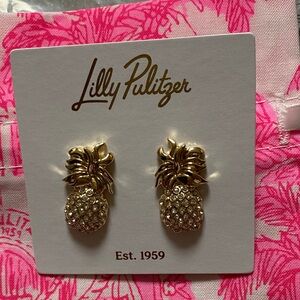Lilly Pulitzer Gold Color Pineapple Stud Earrings GWP NWT